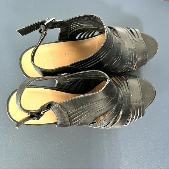 Franco Sarto Sharp Sandals Faux Black Leather Platform Cork Wedge Slingback 8.5 - Picture 5 of 13